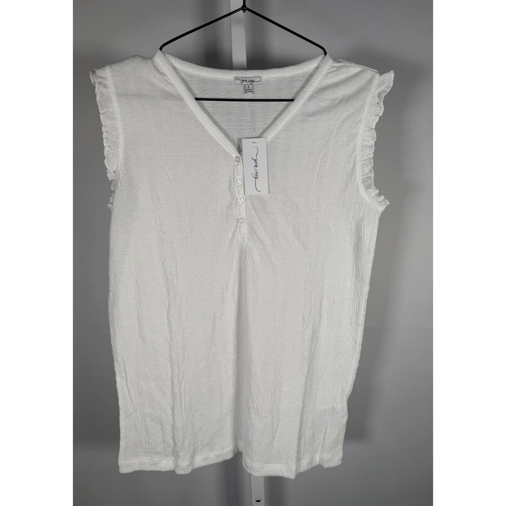 NWT YOU SAY Henley Ruffle Shortie Set PJ's in White‎ Ribbed XS-Angelcore Bridal - Picture 3 of 7